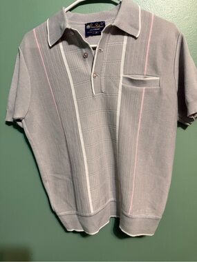 Pierre Balmain Light Gray Polo with White & Pink Stripes